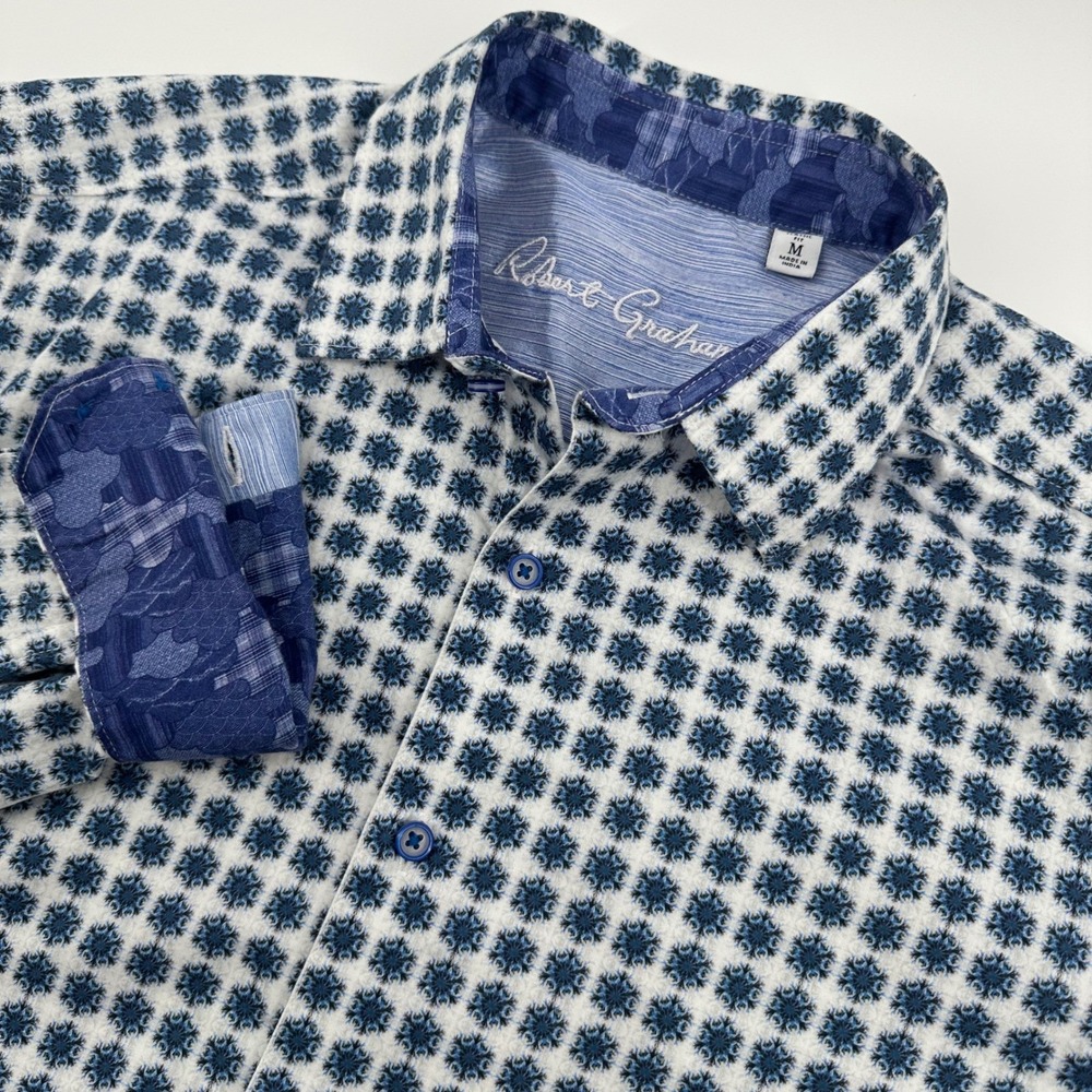 Robert Graham Button Down Shirt Mens M Blue White Medallion Classic Fit Long Slv